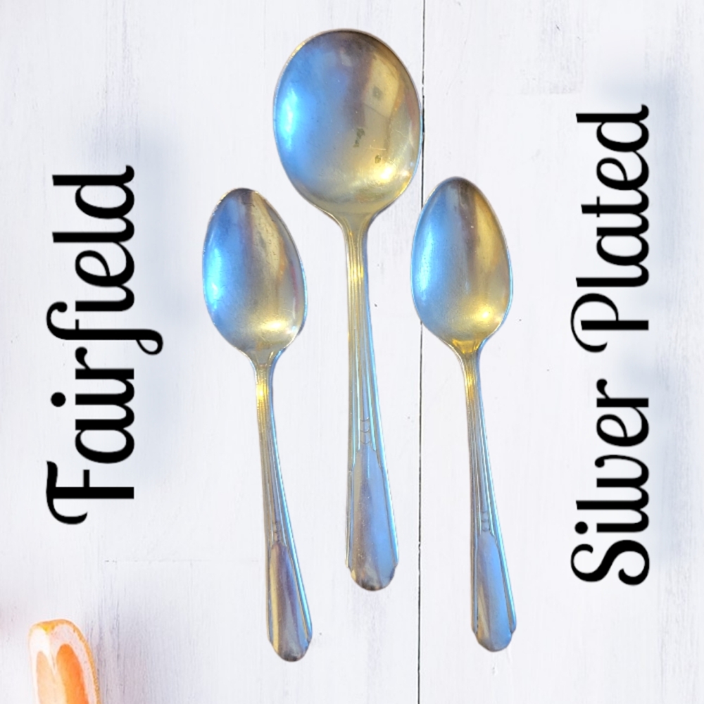 Vtg 2 Fairfield Silver Plated Teaspoons 1 Soup Spoon